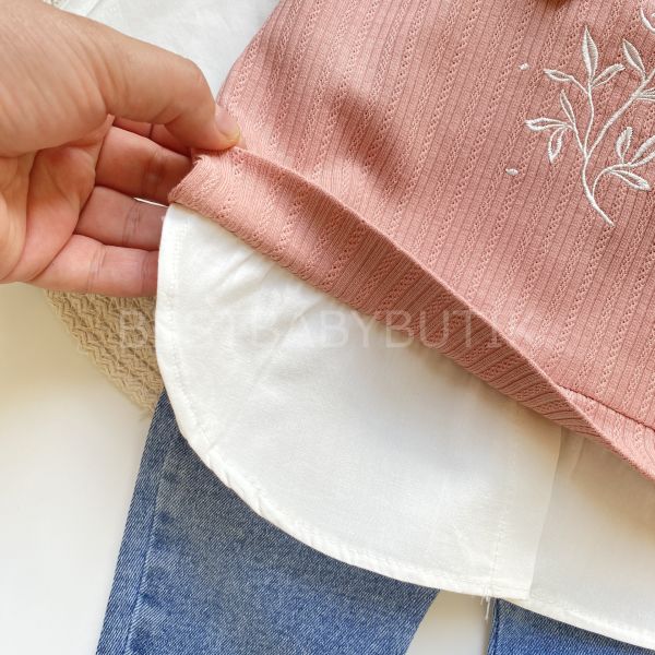 EFTELYA GÖMLEK YAKA DETAYLI ÇİÇEK NAKIŞLI KOT PANTOLONLU 2’Lİ TAKIM