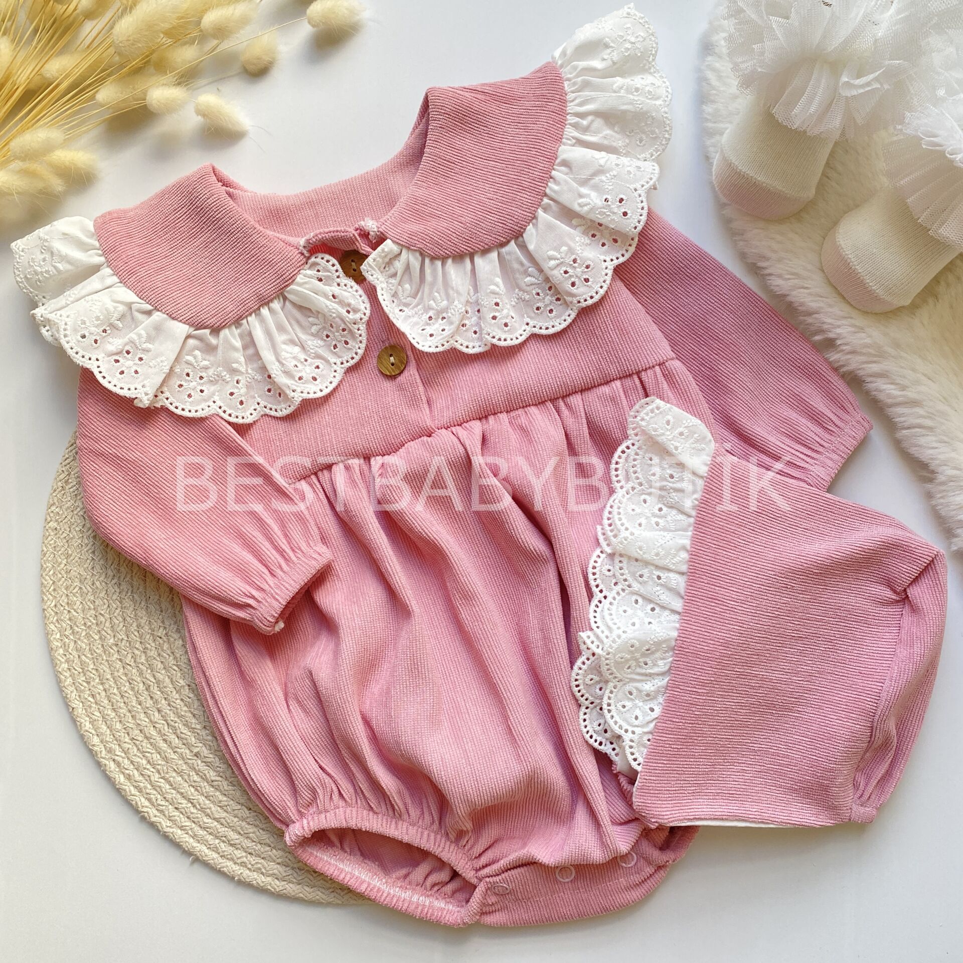 FİSTO DETAYLI ŞÖNİL ROMPER VE BERESİ