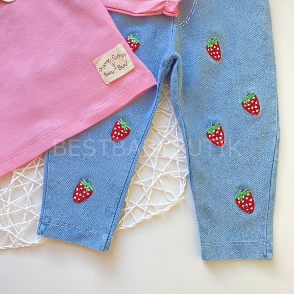 FİSTO YAKA DETAYLI ÇİLEK KOT PANTALONLU TAKIM