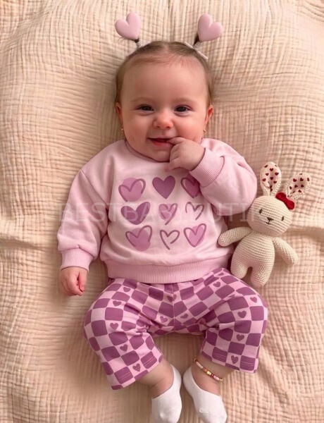 Lovely Kalpli ve Damalı Eşofman Takımı 24 AYLIK