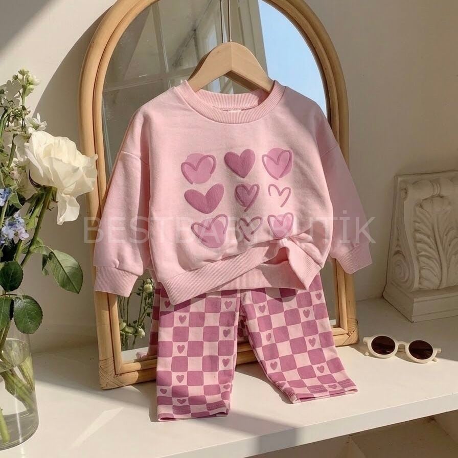 Lovely Kalpli ve Damalı Eşofman Takımı 9 AYLIK
