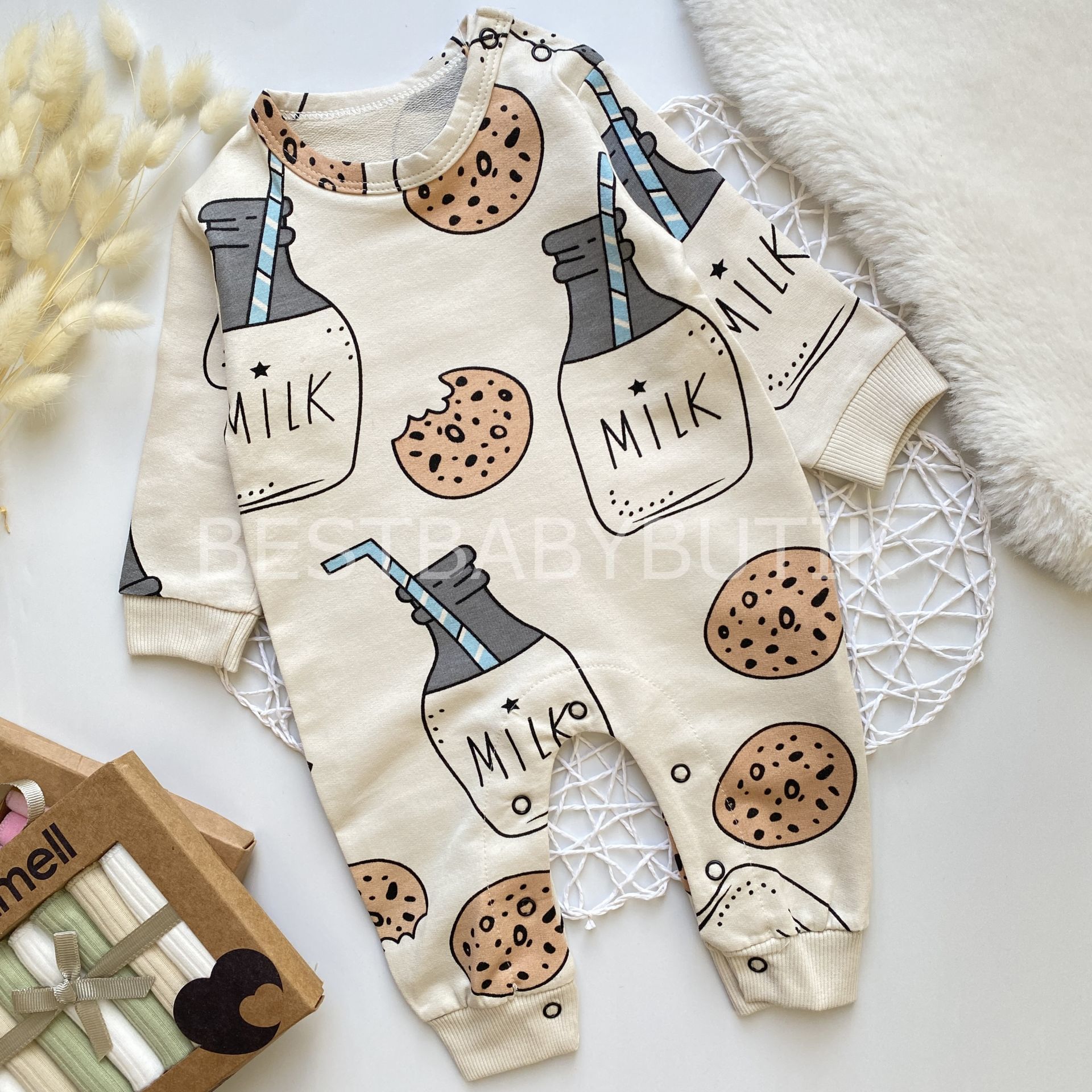 MİLK KURABİYE BASKILI 2 İP TULUM (BEJ) 3-6 AY