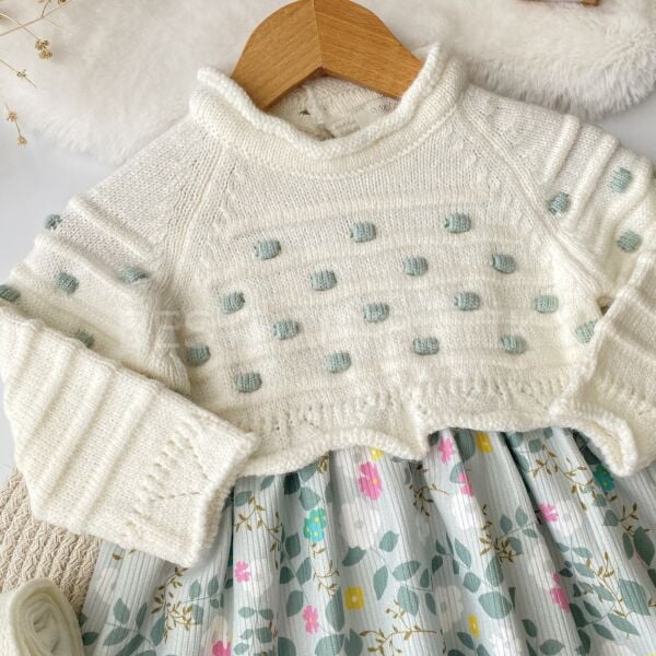 Triko Detaylı Çiçekli Elbise -ÇORAP HEDİYELİ