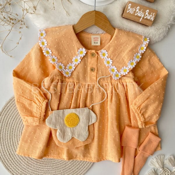 Papatyam Yaka Detaylı Robalı Çantalı Müslin Elbise