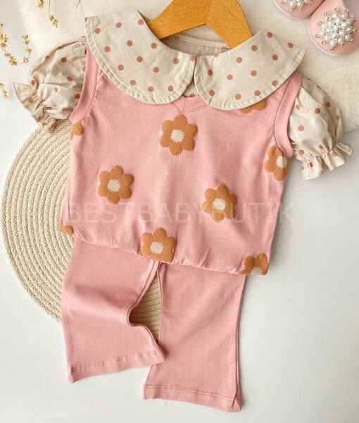 Papatyalı Gömlek Detaylı Bebe Yaka 2’Li Takım