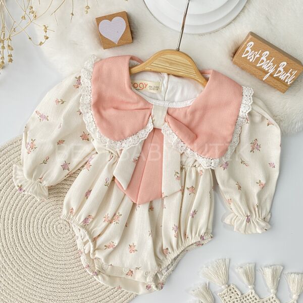 Togy Premium Çiçekli Kurdale Yaka Romper Tulum