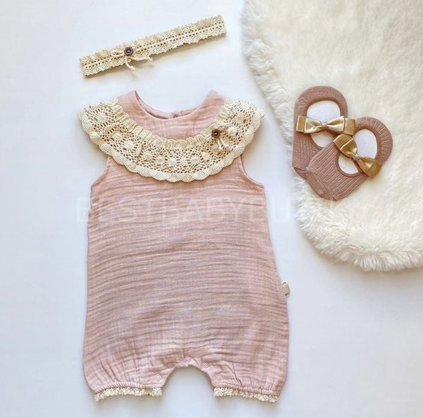 DANTEL YAKA DETAYLI MÜSLİN TULUM VE BANDANASI