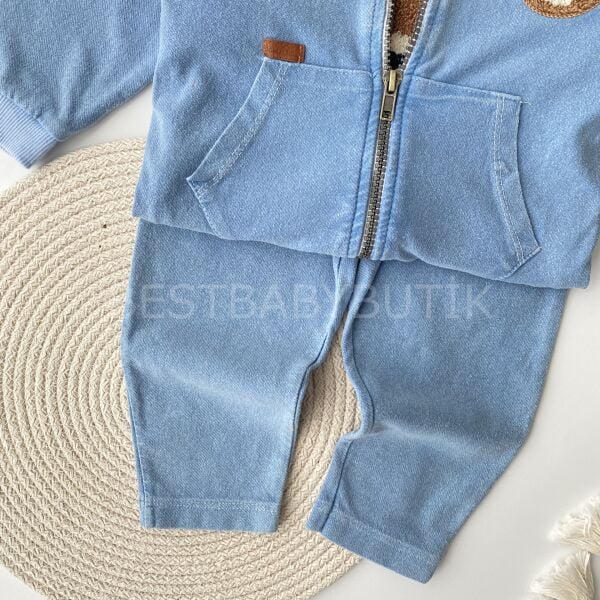 Ayıcık Panç İşlemeli Fermuarlı 3’Lü Kot Takım