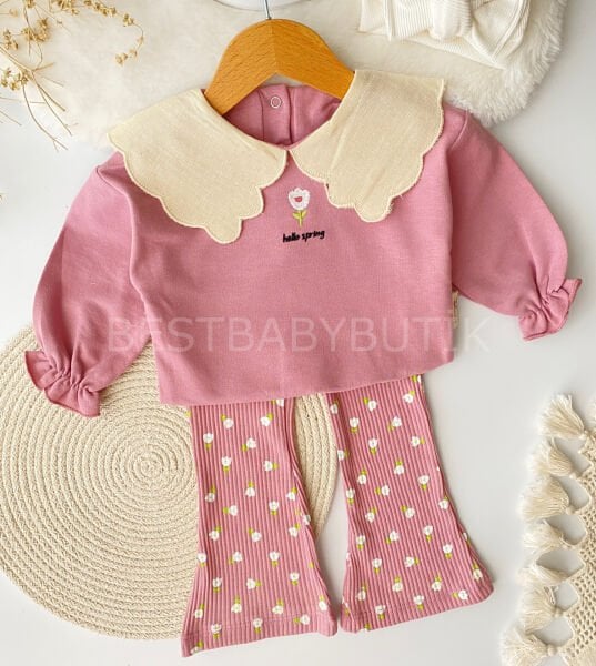 Lale Nakışlı Bebe Yakalı İspanyol Paça 2’Li Takım