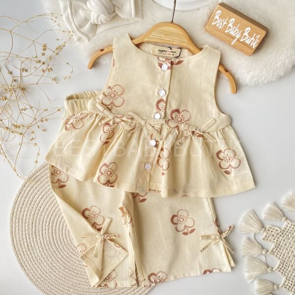 Alaçatı Çiçekli Organik Keten Takım