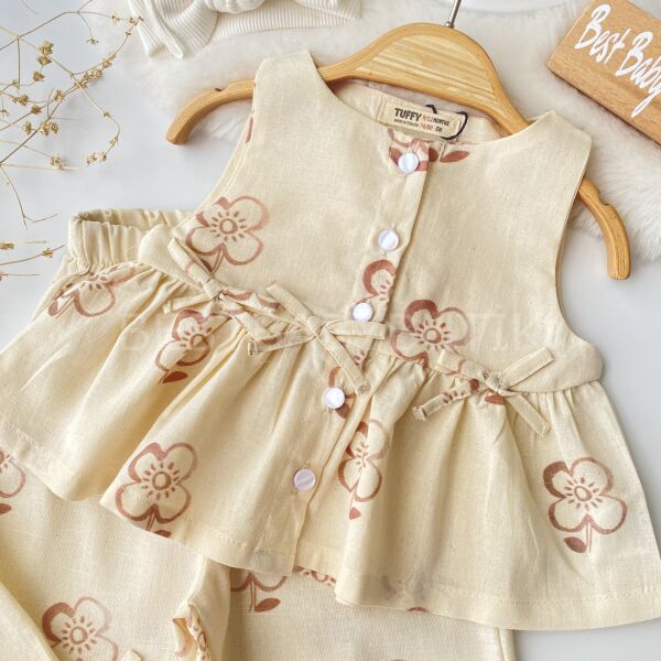 Alaçatı Çiçekli Organik Keten Takım 12-18 AY