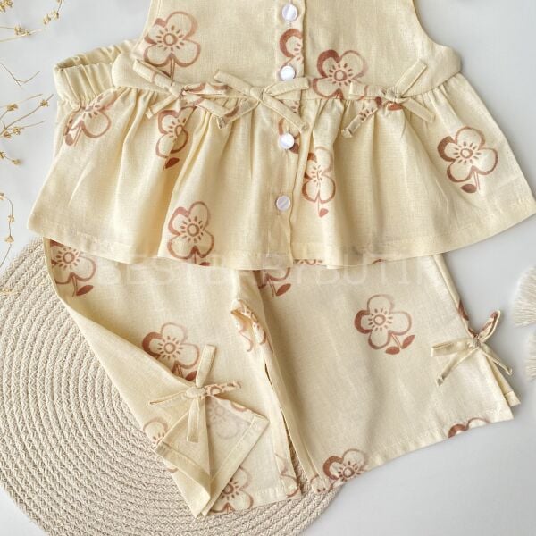 Alaçatı Çiçekli Organik Keten Takım 12-18 AY