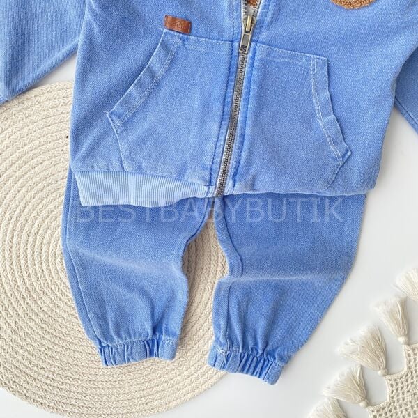 Ayıcık Panç İşlemeli Fermuarlı 3’Lü Kot Takım