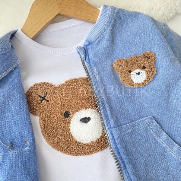 Ayıcık Panç İşlemeli Fermuarlı 3’Lü Kot Takım