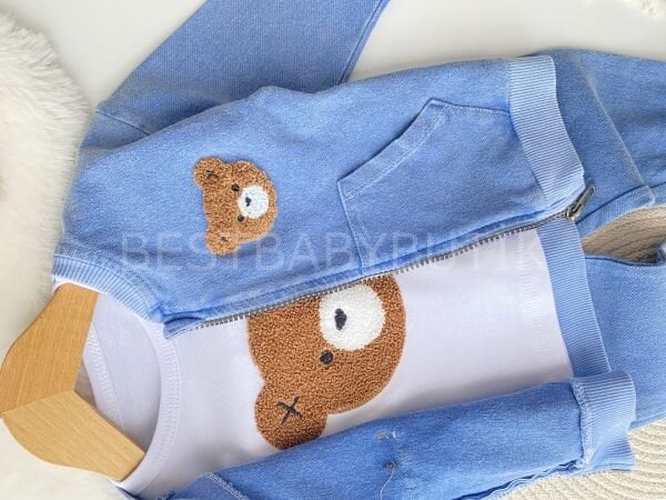 Ayıcık Panç İşlemeli Fermuarlı 3’Lü Kot Takım