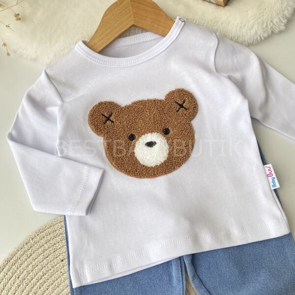 Ayıcık Panç İşlemeli Fermuarlı 3’Lü Kot Takım