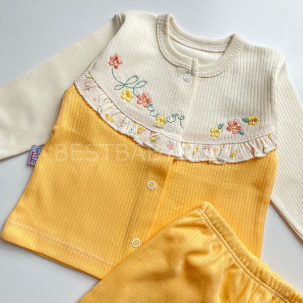 FLOWERS ÇITIR ÇİÇEK DETAYLI ORGANİK FİTİLLİ 5 PARÇA HASTANE ÇIKIŞI SETİ