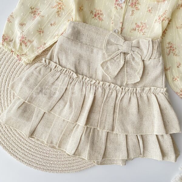 Premium Çıtır Çiçek Gömlekli ve Katlı Şort Etekli Takım 9-12 AY