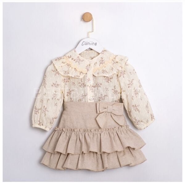 Premium Çıtır Çiçek Gömlekli ve Katlı Etekli Takım