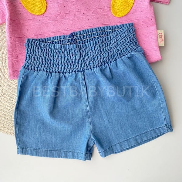 Ananas Örgülü Oversize Kot Şortlu 2’li Takım