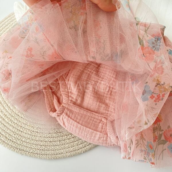 Premium Bahar Çiçekleri Tütü Etekli Nakışlı Gömlekli Takım