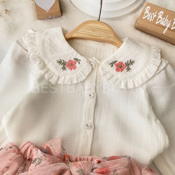 Premium Bahar Çiçekleri Tütü Etekli Nakışlı Gömlekli Takım