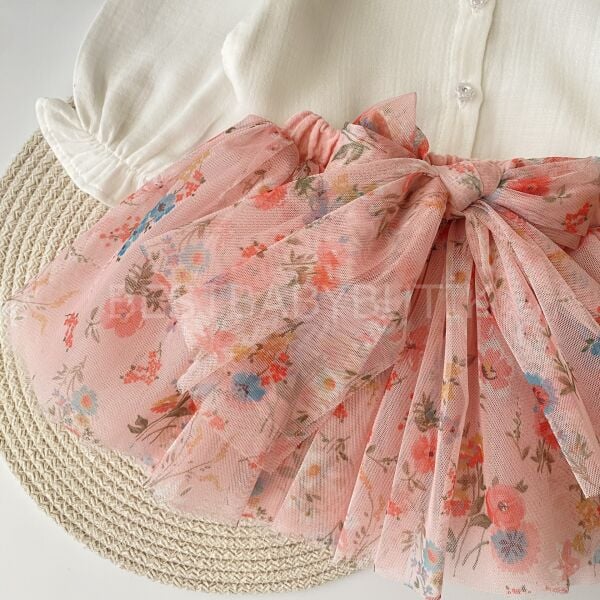 Premium Bahar Çiçekleri Tütü Etekli Nakışlı Gömlekli Takım