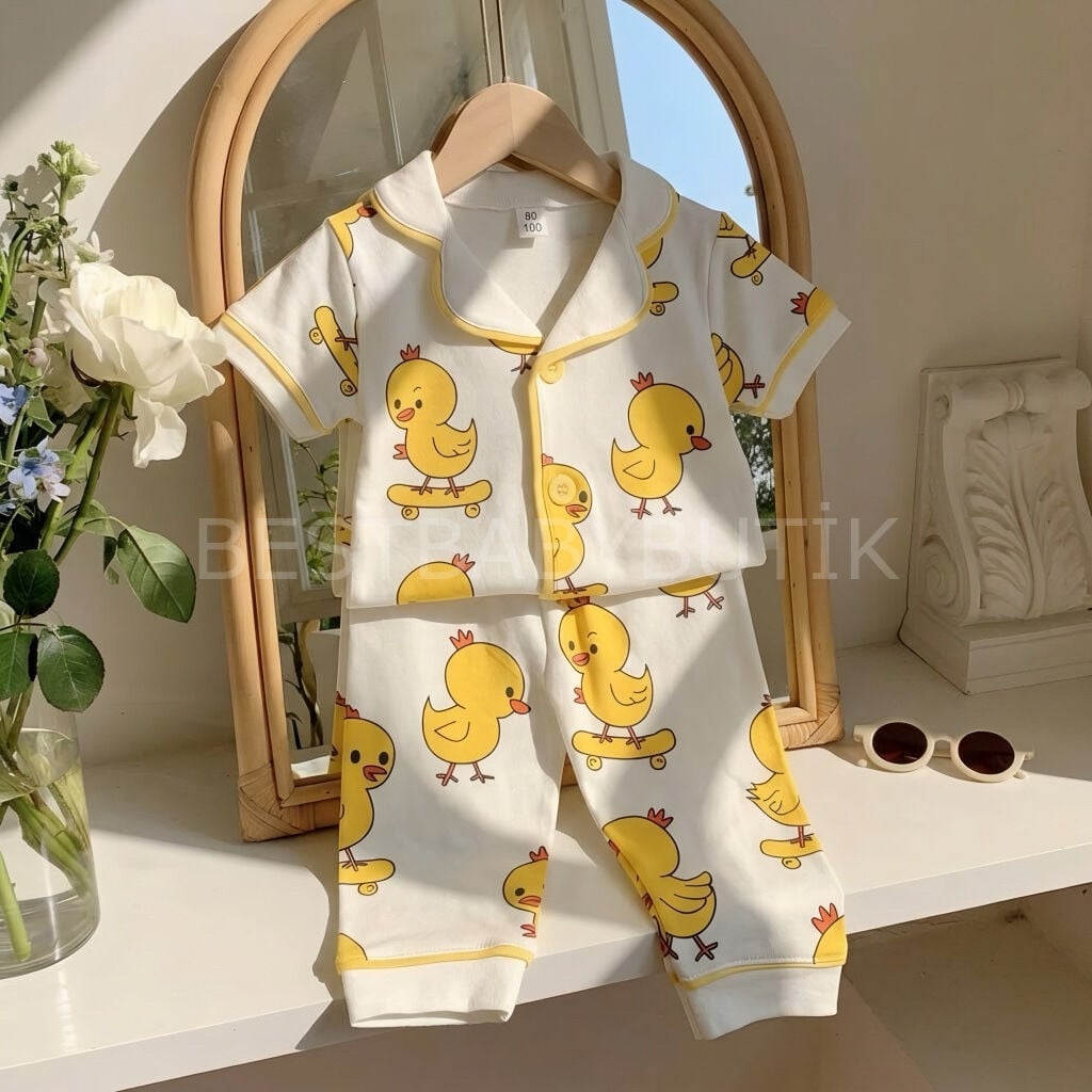 Civcivli Kısakollu Pijama Takımı 9-12 AY