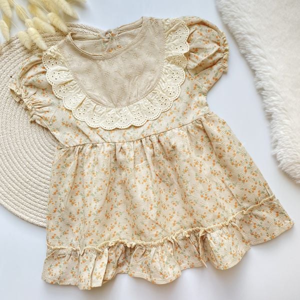 FLORYA ÇITIR ÇİÇEKLİ FİSTO YAKA DETAYLI ELBİSE