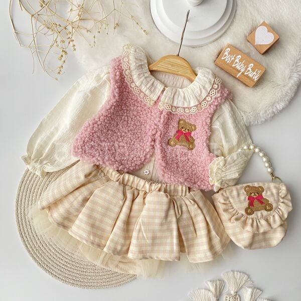 Premium Peluş Yelekli Tütü Romper Etekli Çantalı 4’LÜ Takım