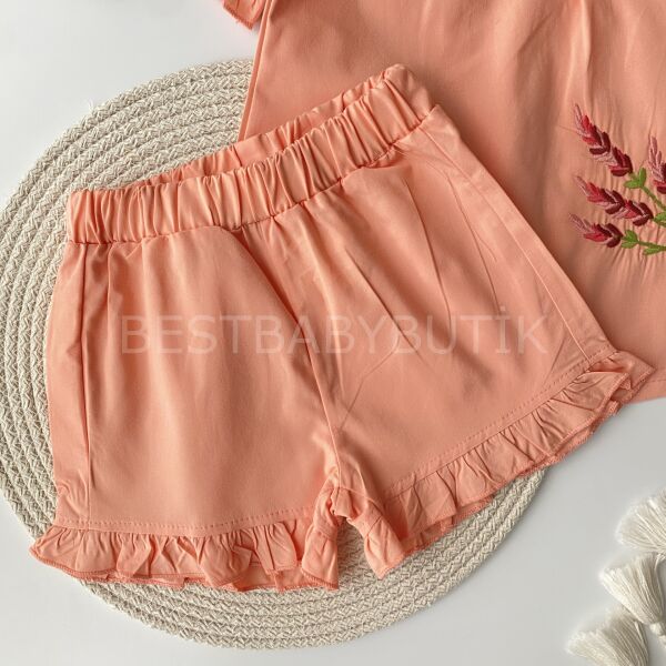 Lavanta Nakışlı Bebe Yaka Poplin Takım 9-12 AY