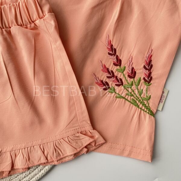 Lavanta Nakışlı Bebe Yaka Poplin Takım 9-12 AY