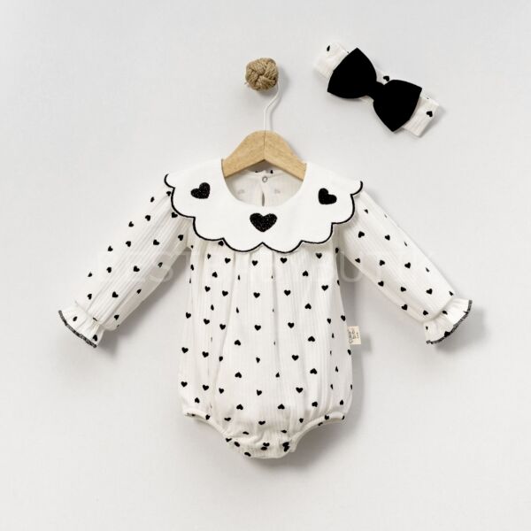 Kalp Nakışlı Yaka Detaylı Bandanalı Tulum