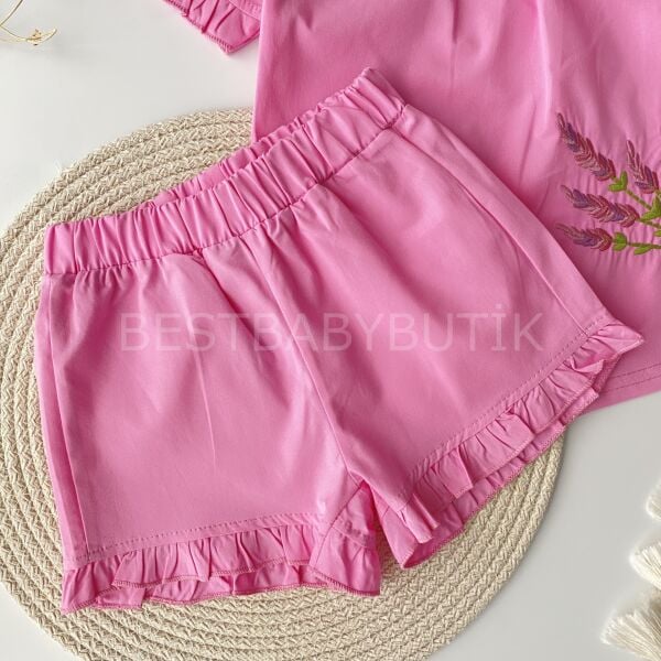 Lavanta Nakışlı Bebe Yaka Poplin Takım 18-24 AY