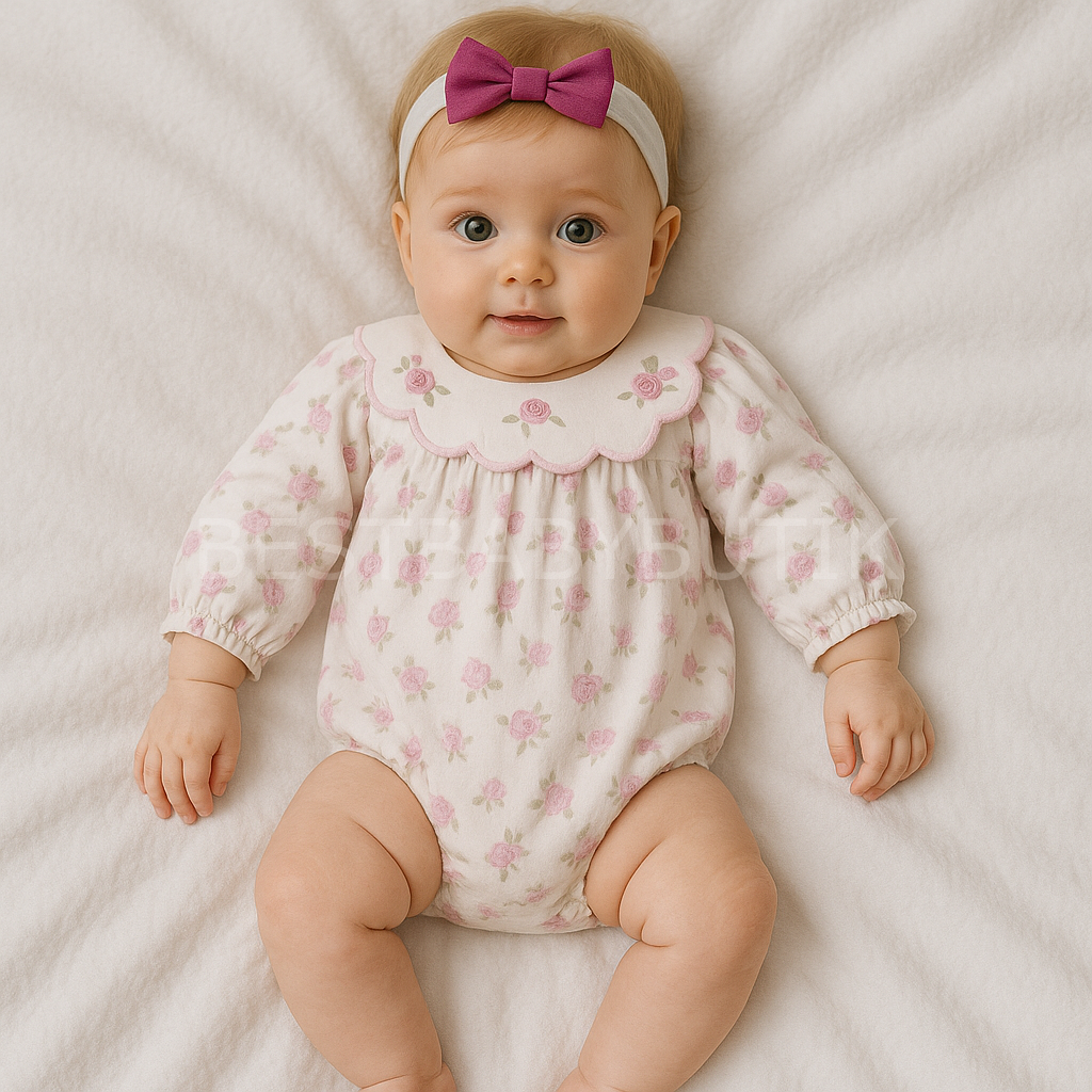 Gül Nakışlı Yaka Detaylı Bandanalı Tulum