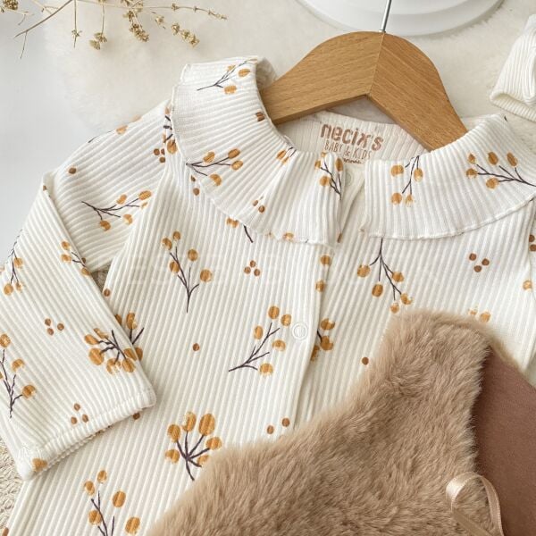 Sonbahar Nakışlı Peluş Yelekli  %100 Pamuk Tulum