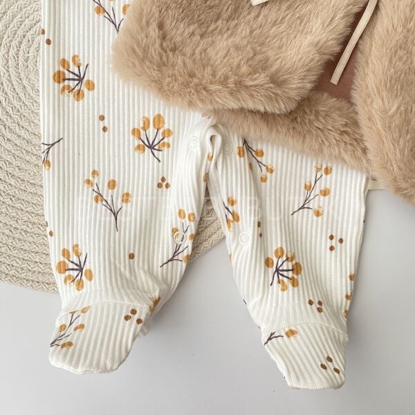 Sonbahar Nakışlı Peluş Yelekli  %100 Pamuk Tulum