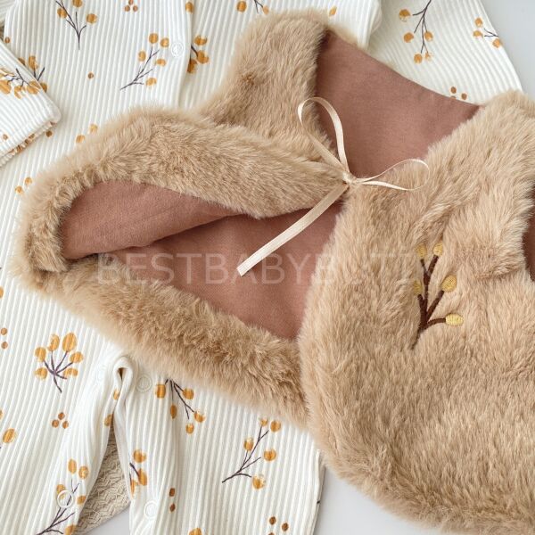 Sonbahar Nakışlı Peluş Yelekli  %100 Pamuk Tulum