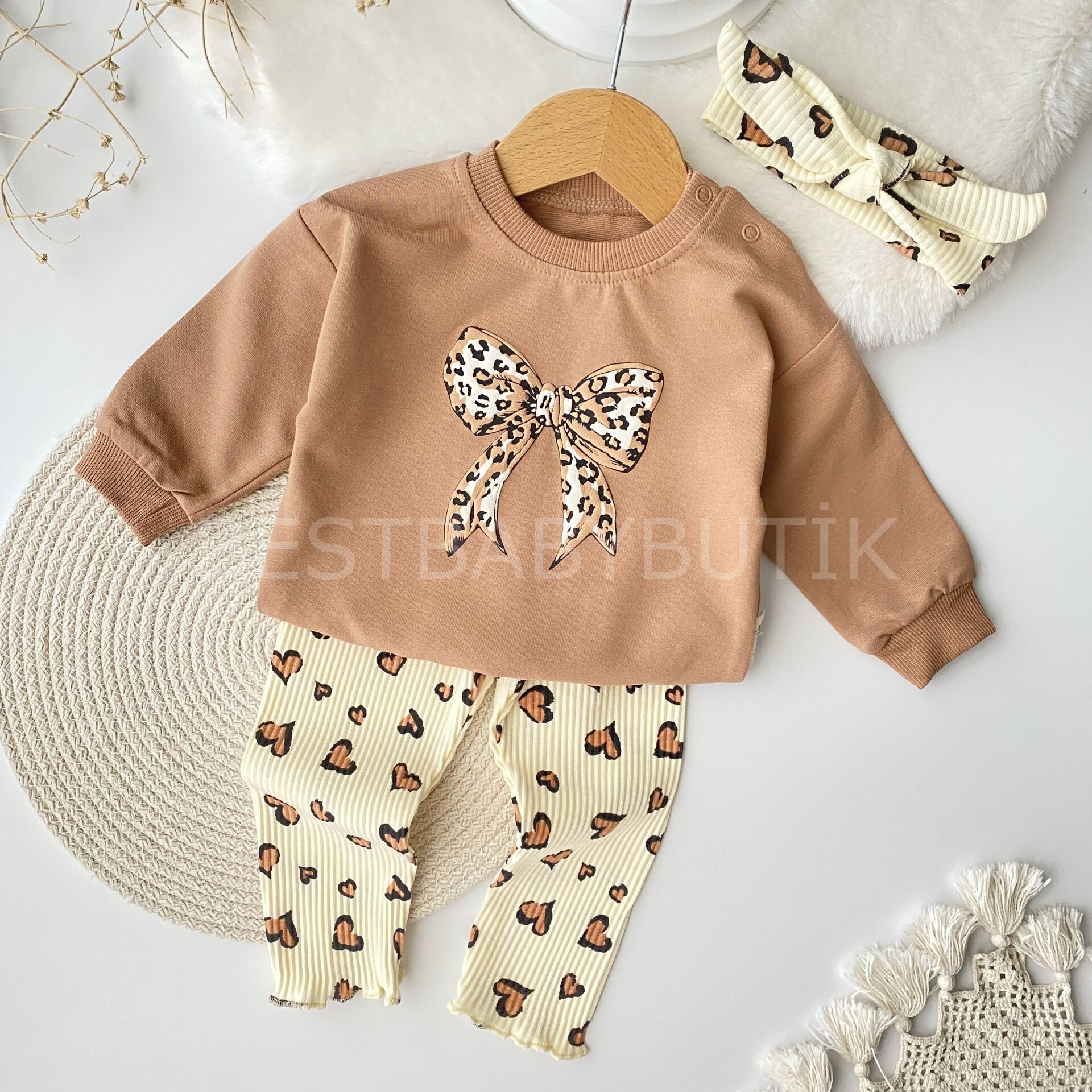 Leopar Desenli Bandanalı 3’Lü Alt Üst Takım
