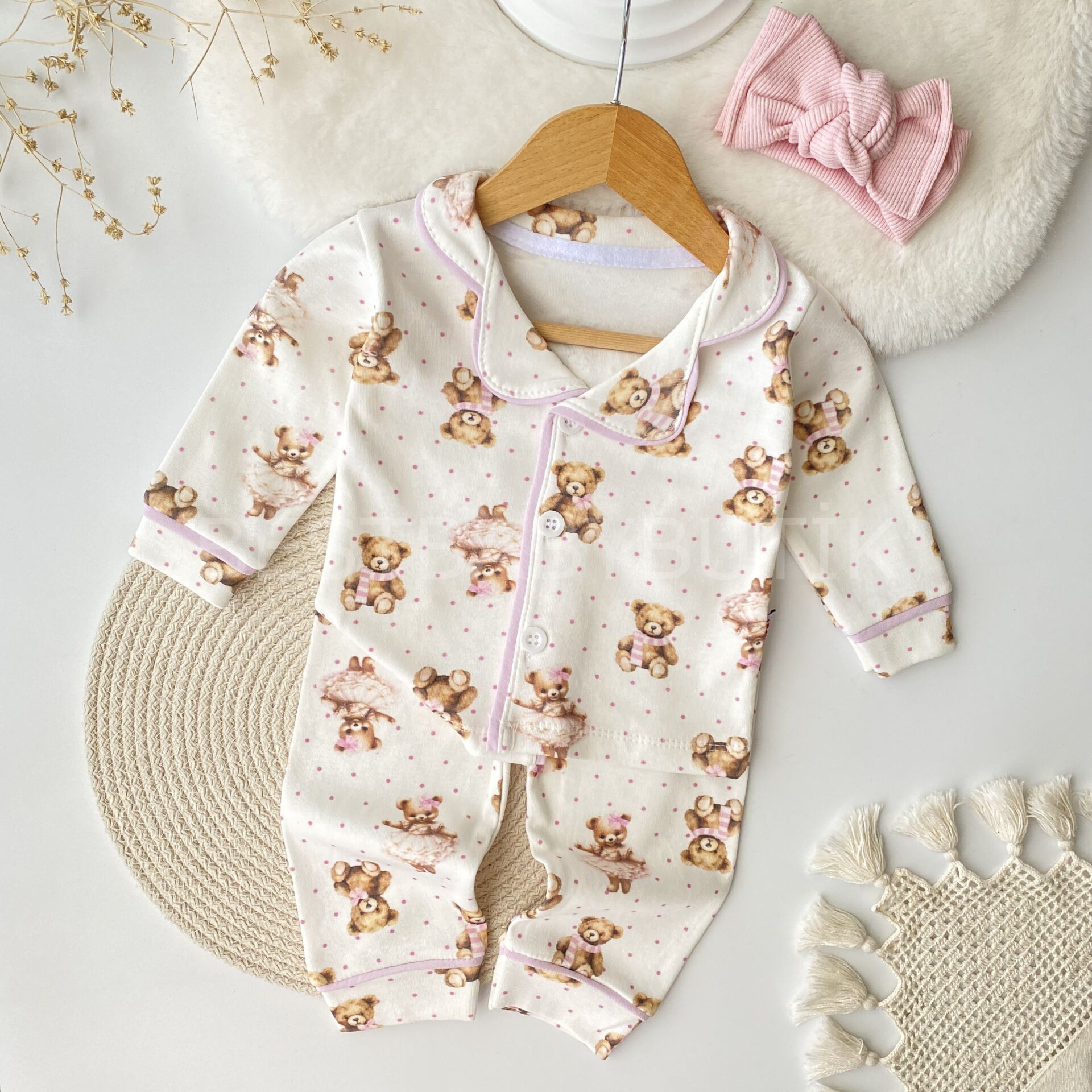 Baby Bear Gömlek Yakalı %100 Pamuk Pijama Takımı