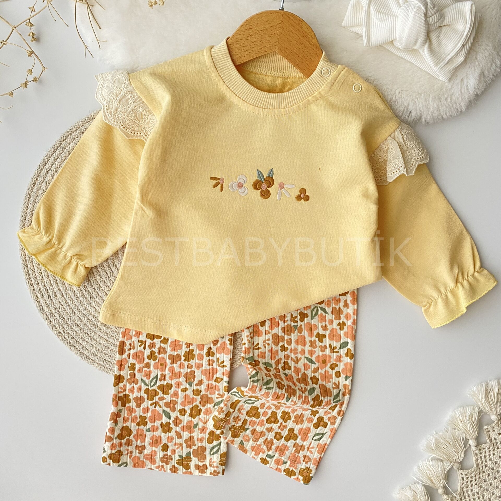 Çiçek Nakışlı Bol Paça 2’Li Takım 6-9 AY