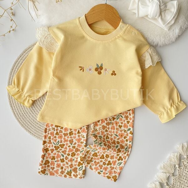 Çiçek Nakışlı Bol Paça 2’Li Takım