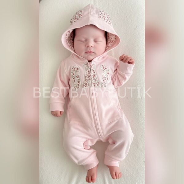 GAP Nakışlı Kapşonlu Çiçekli Tulum 3-6 AY