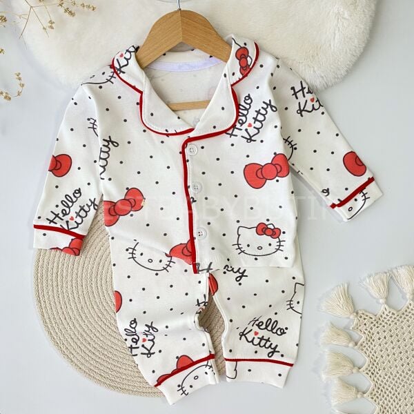Hello Kitty Gömlek Yakalı %100 Pamuk Pijama Takımı