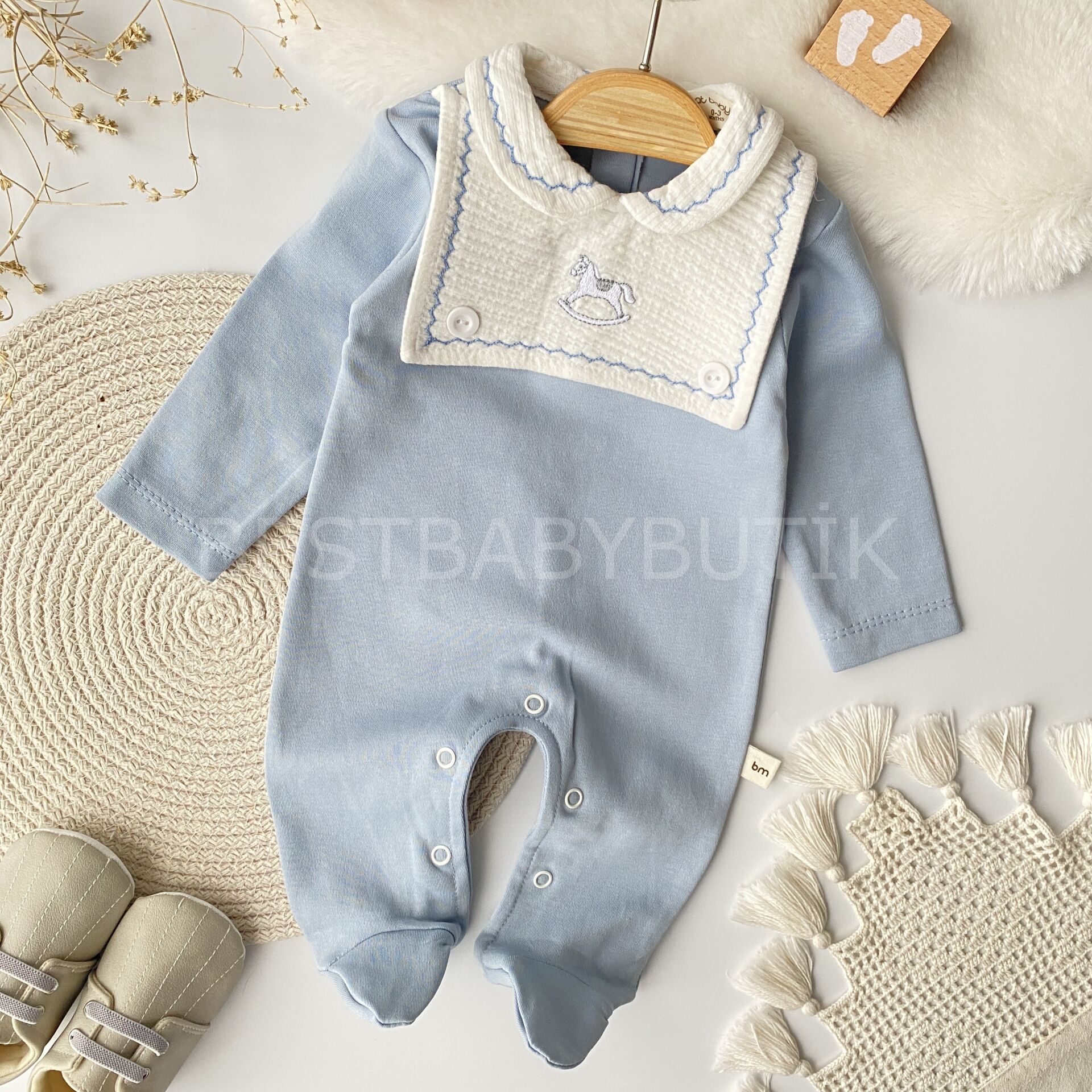 Müslin Yaka Detaylı Bebe Yaka Tulum 3-6 AY