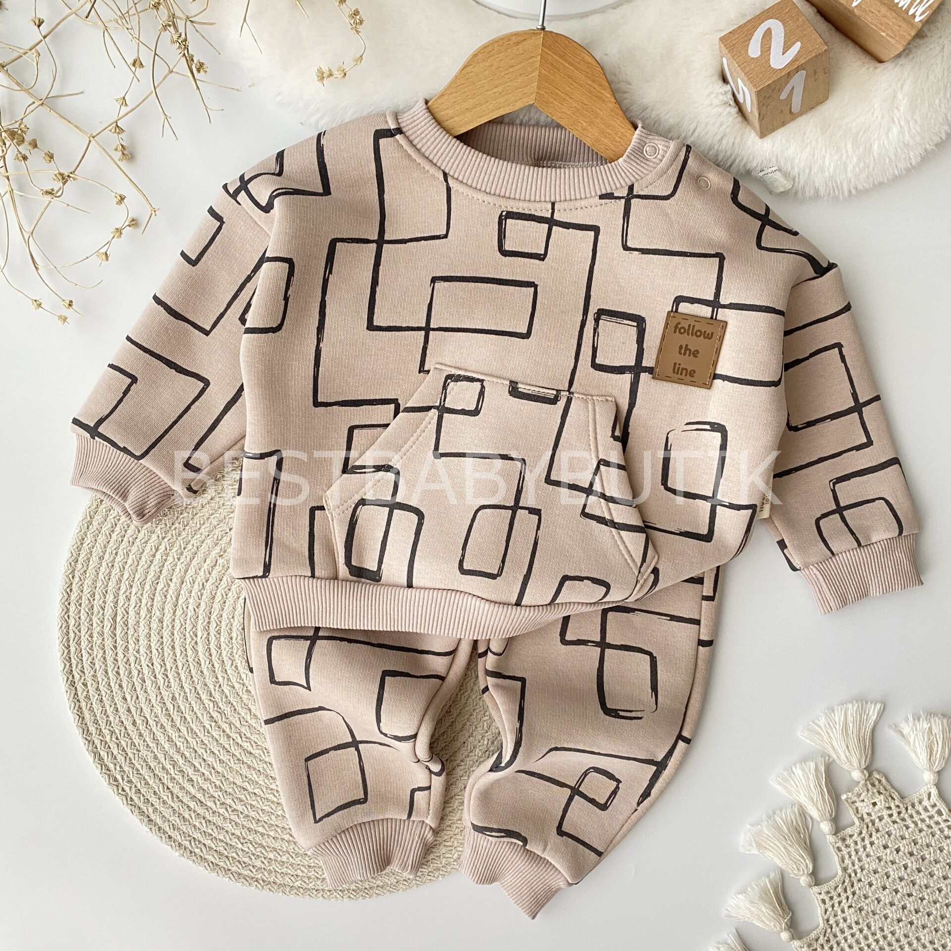 Çizgi Desenli Önden Cepli Şardonlu Kışlık 2’Li Takım 6-9 AY