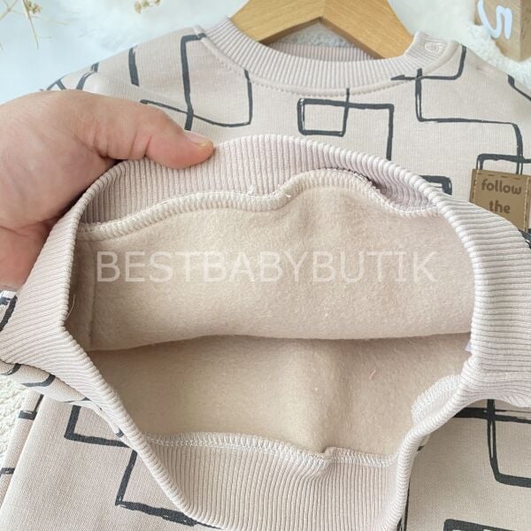 Çizgi Desenli Önden Cepli Şardonlu Kışlık 2’Li Takım