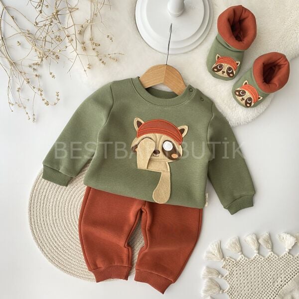 Rakun Ce-Ee Detaylı Panduflu Şardonlu Kışlık 3’Lü Takım