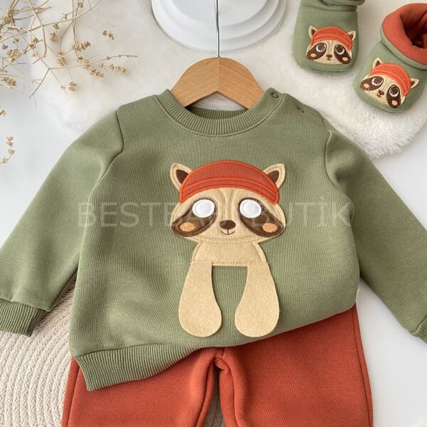 Rakun Ce-Ee Detaylı Panduflu Şardonlu Kışlık 3’Lü Takım