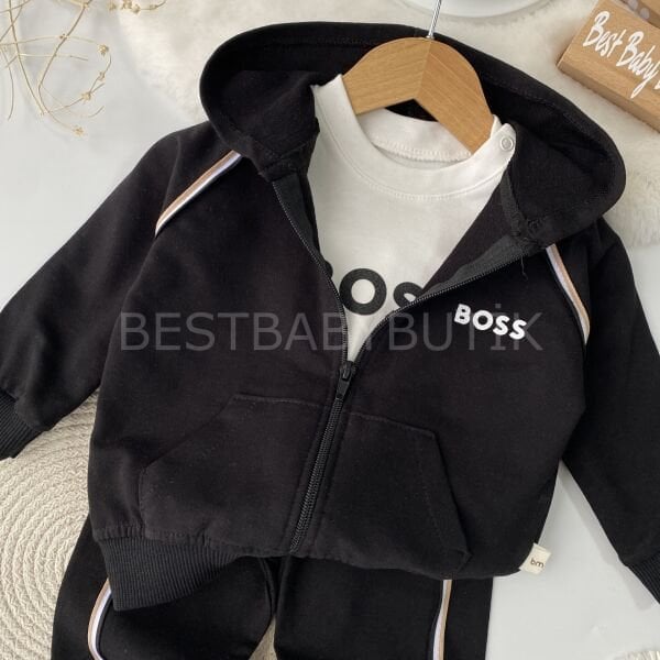 BOSS Baskılı Çizgi Biyeli 3’Lü Eşofman Takımı